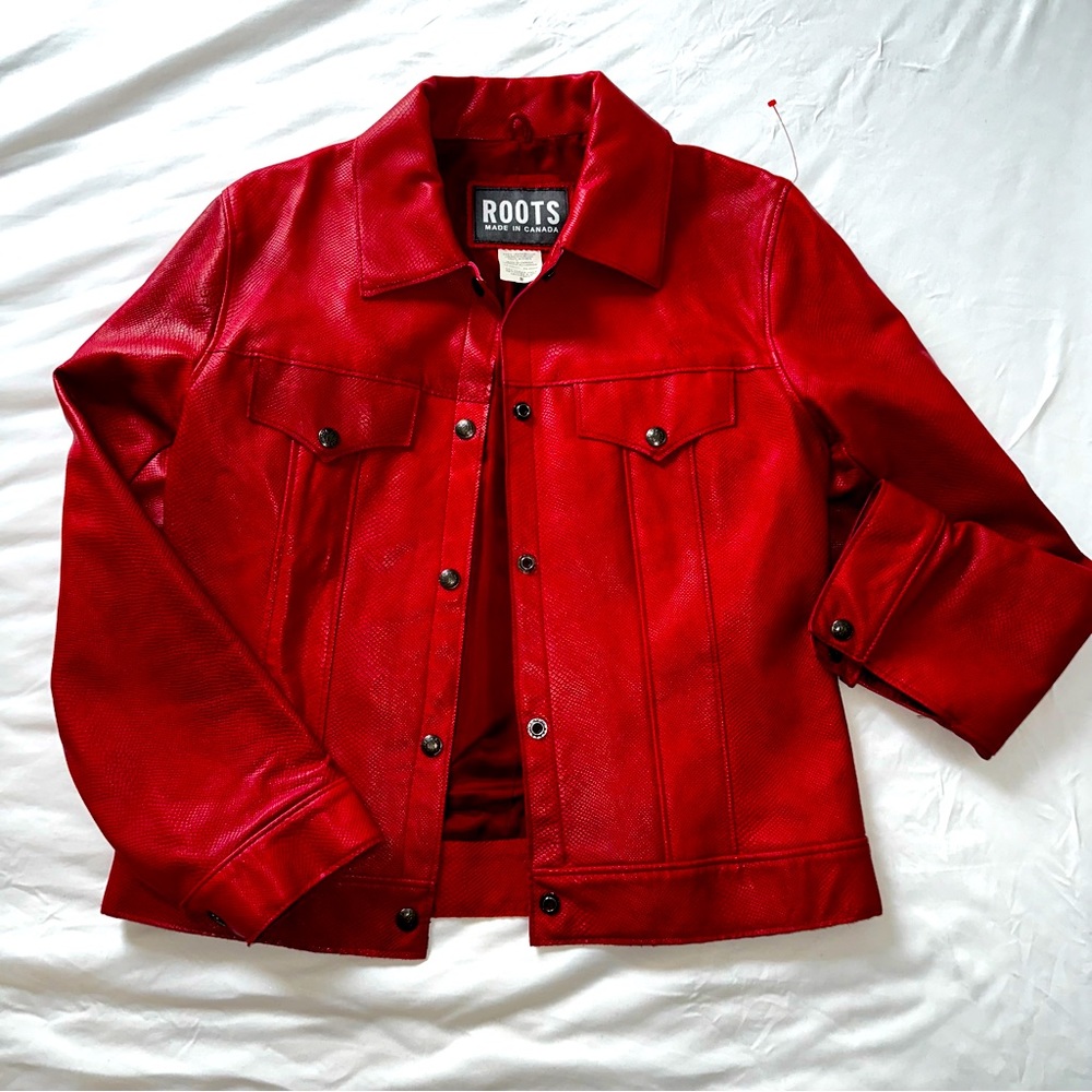 Cherry red leathery jacket